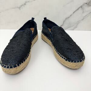 Navy Espadrille Slip-On Shoes, Sequins